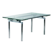 Table de cuisine / salle &agrave; manger CARTER &agrave; rallonge en m&eacute;tal et verre tremp&eacute; image pub1