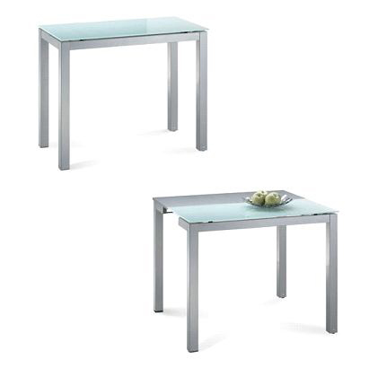 Table de cuisine / salle &agrave; manger moderne &agrave; rallonge en m&eacute;tal laqu&eacute; et verre tremp&eacute; blanc New Baltimore