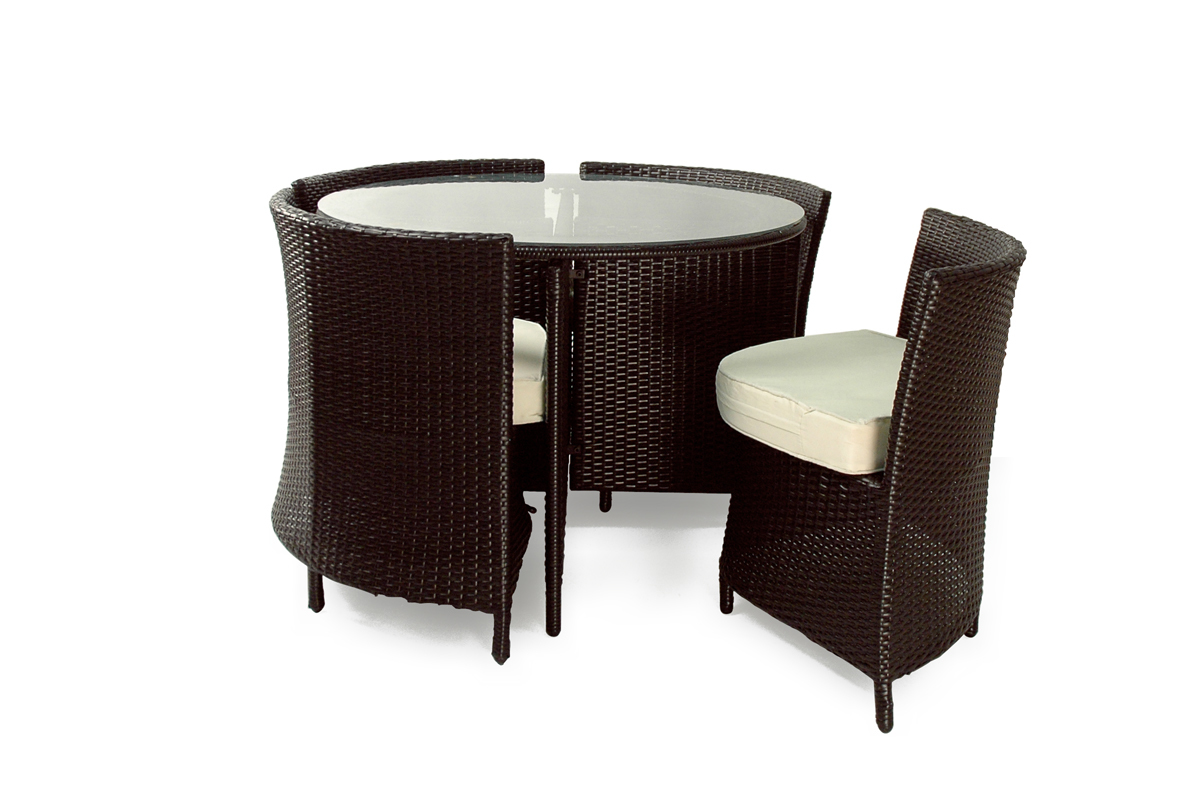 Table de jardin en r&eacute;sine tress&eacute;e et ses 4 chaises FIDJI