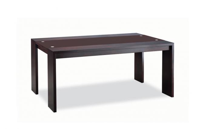 Table  en ch&ecirc;ne malaisien STEVEN coloris weng&eacute; - Plateau Verre Brun