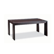 Table  en ch&ecirc;ne malaisien STEVEN coloris weng&eacute; - Plateau Verre Brun image pub1
