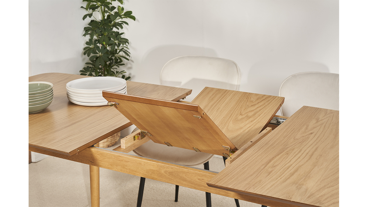 Table extensible rallonges intgres rectangulaire en bois clair chne L180-220 cm EGO