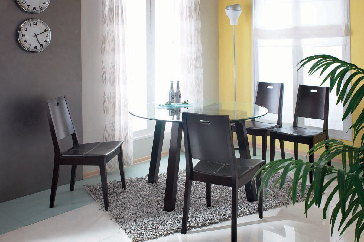 Table ronde DALTON coloris weng&eacute; - Plateau en verre