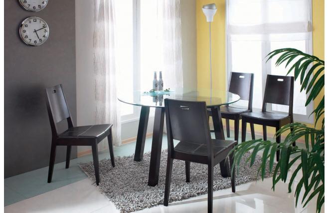 Table ronde DALTON coloris weng&eacute; - Plateau en verre