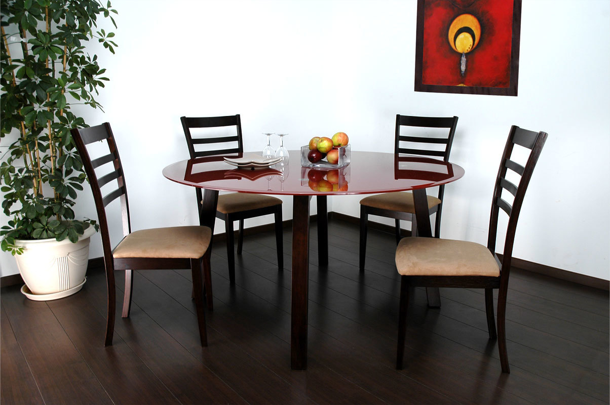 Table ronde DALTON coloris Wenge - Plateau en Verre Rouge