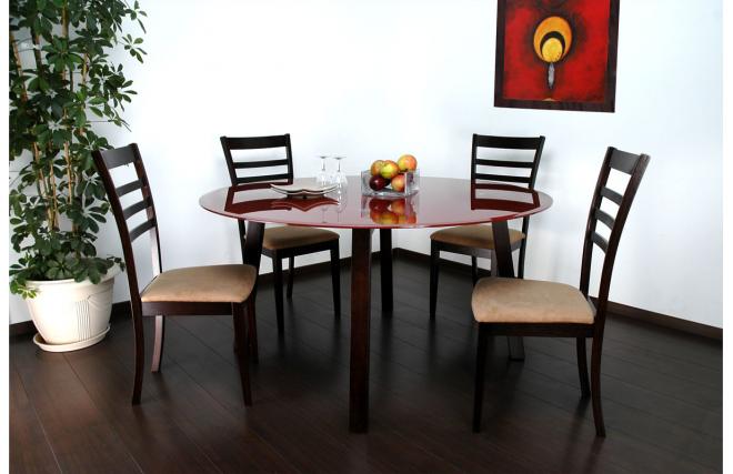 Table ronde DALTON coloris Wenge - Plateau en Verre Rouge