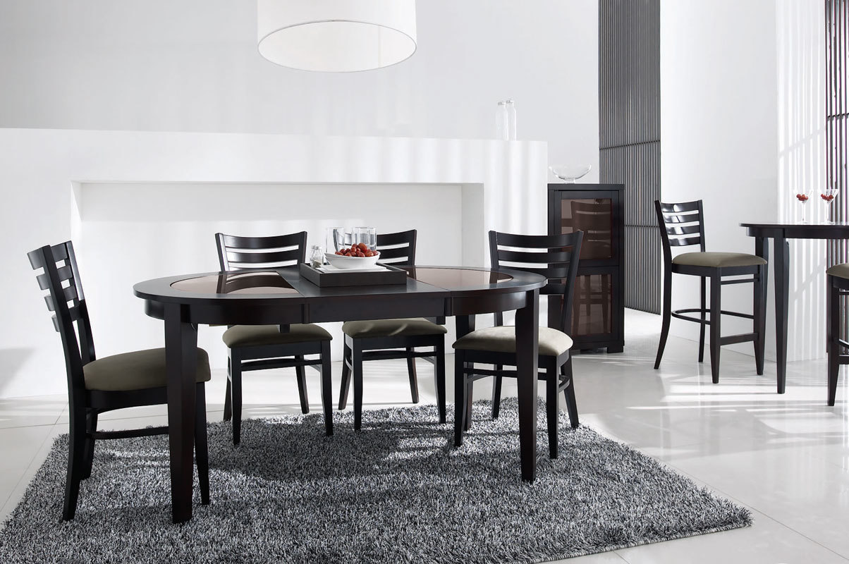 Table Ronde Extensible SARA - ch&ecirc;ne coloris wenge - plateau verre brun image 1