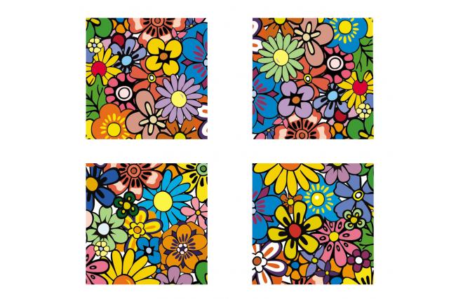 Tableau contemporain multicolore Full Flowers (lot de 4)