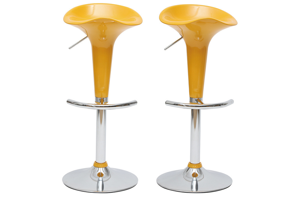 Tabouret de bar jaune laqu&eacute; GALAXY (lot de 2)