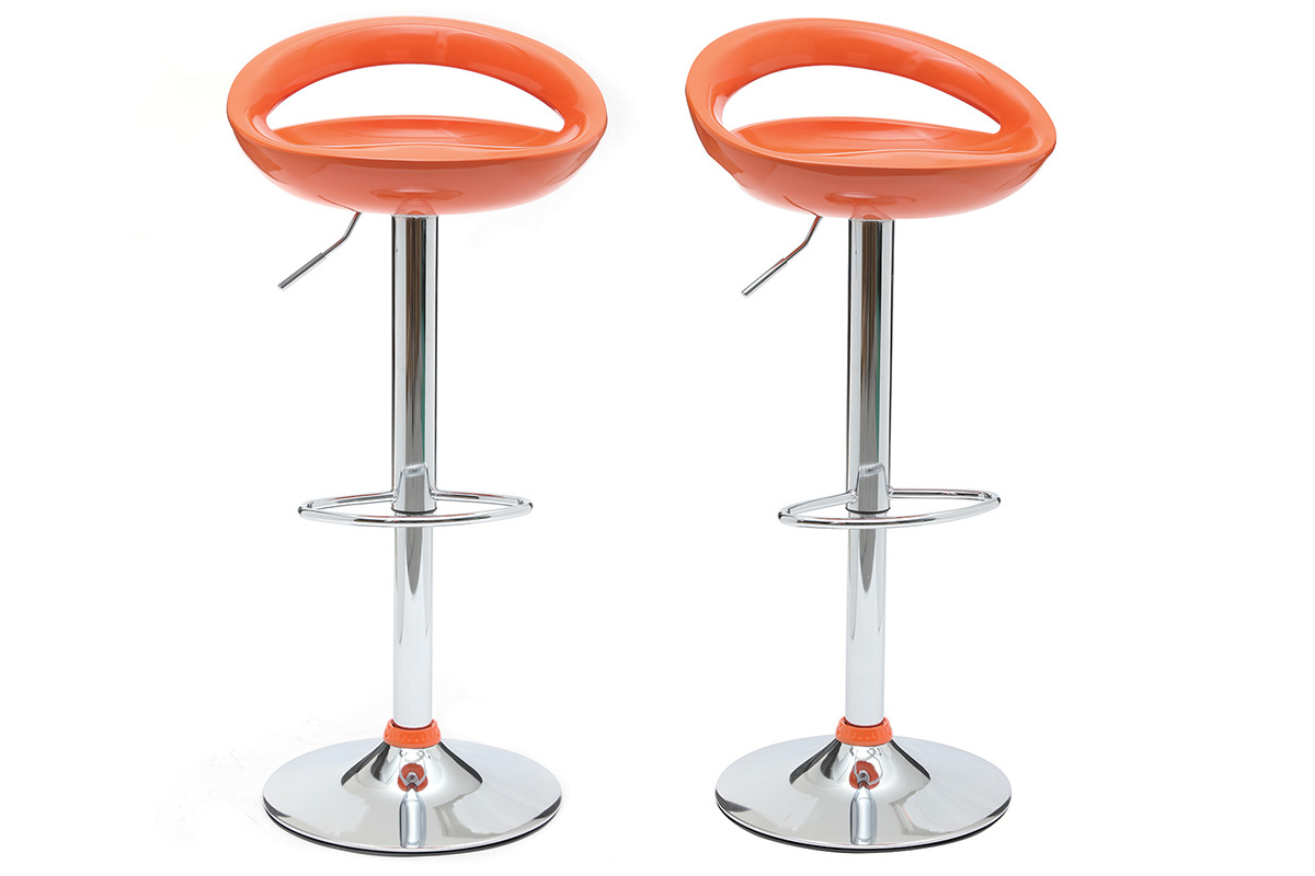 Tabouret de bar laqu&eacute; orange COMET (lot de 2)