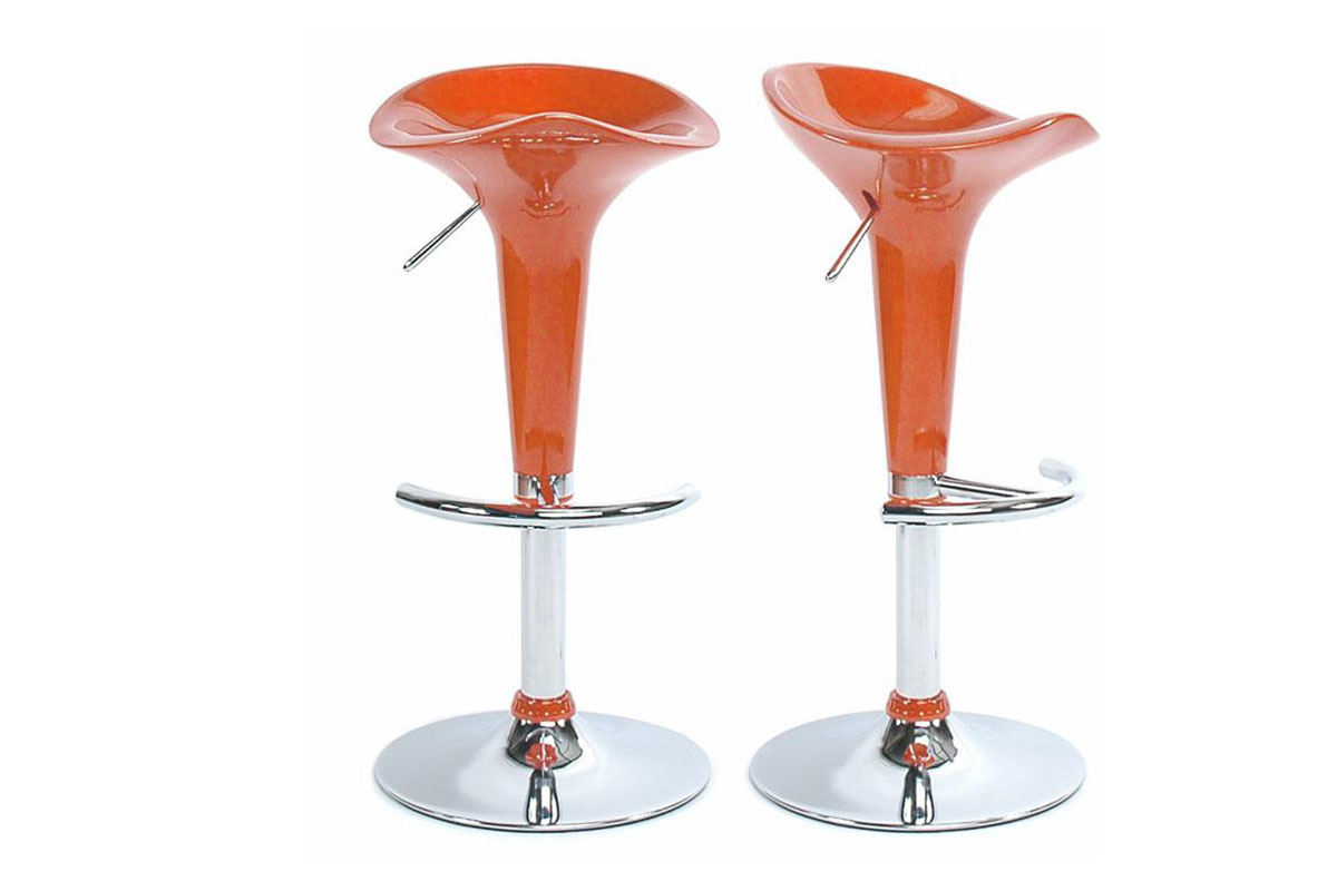 Tabouret de bar orange laqu&eacute; GALAXY (lot de 2)