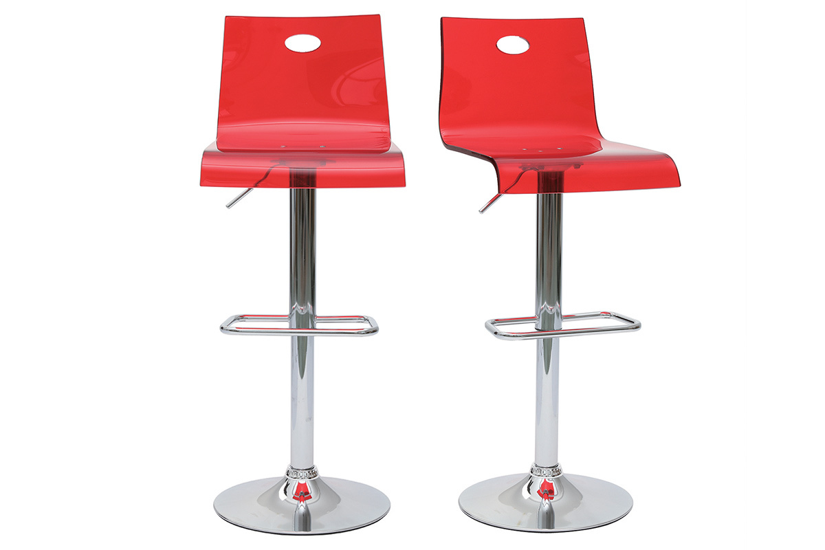 Tabouret de bar / cuisine plexiglas rouge transparent SATURNE (lot de 2)