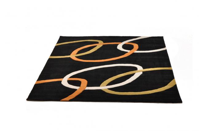 Tapis moderne noir &agrave; motifs Aspidistra
