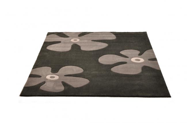 Tapis moderne noir et gris &agrave; motifs Marguerite