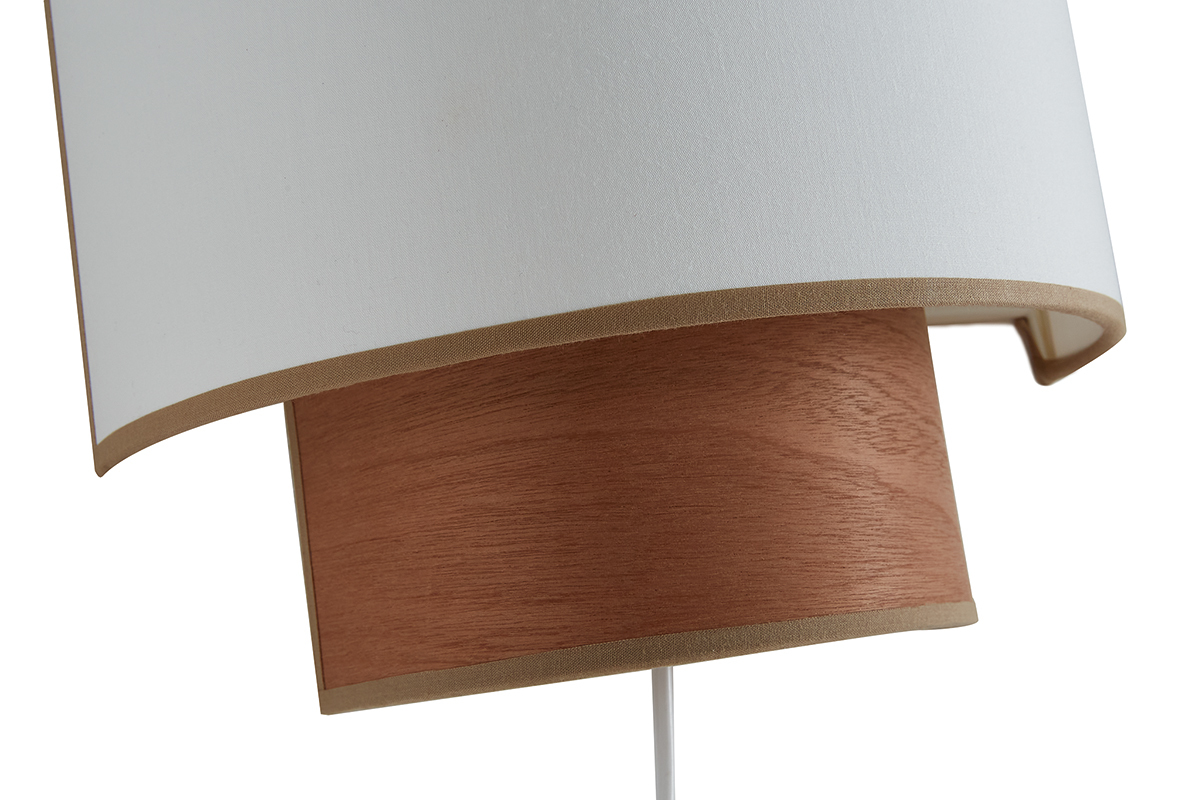 Applique murale bi-mati�re en coton blanc cass� et feuille d'acajou H20 cm SOLAR