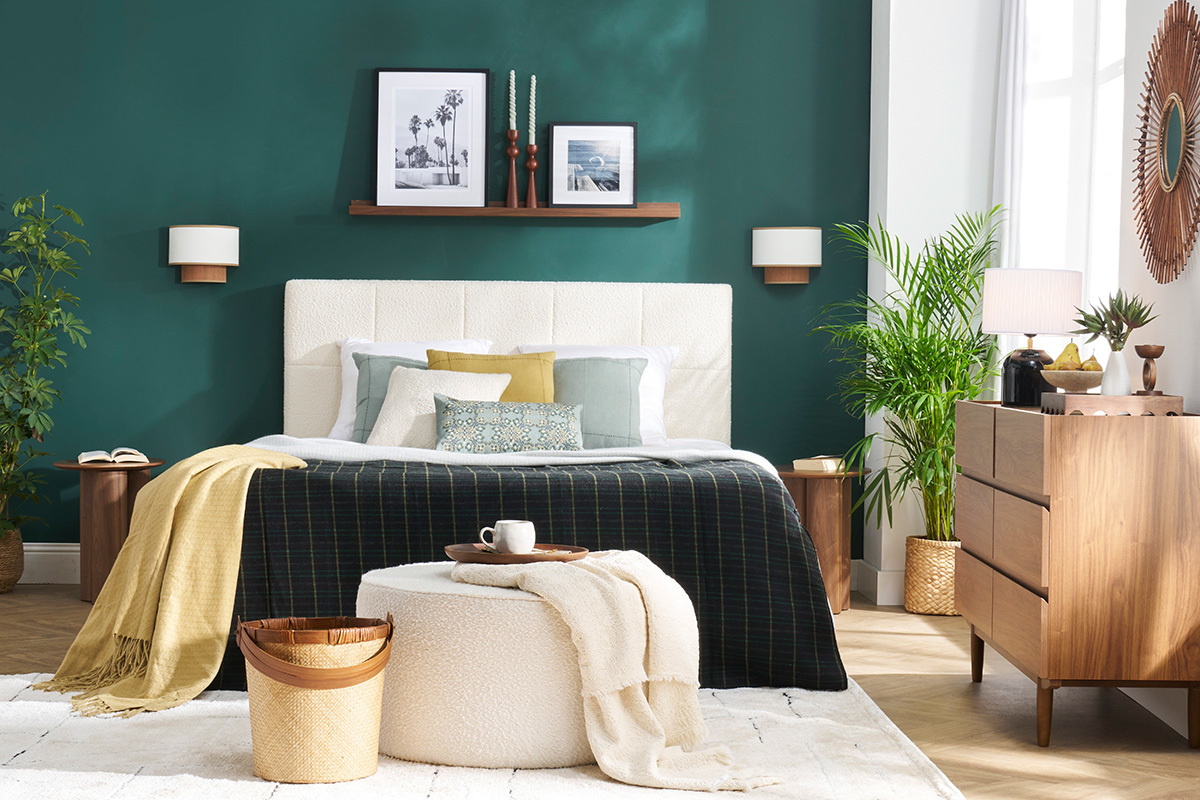 Applique murale bi-mati�re en coton blanc cass� et feuille d'acajou H20 cm SOLAR