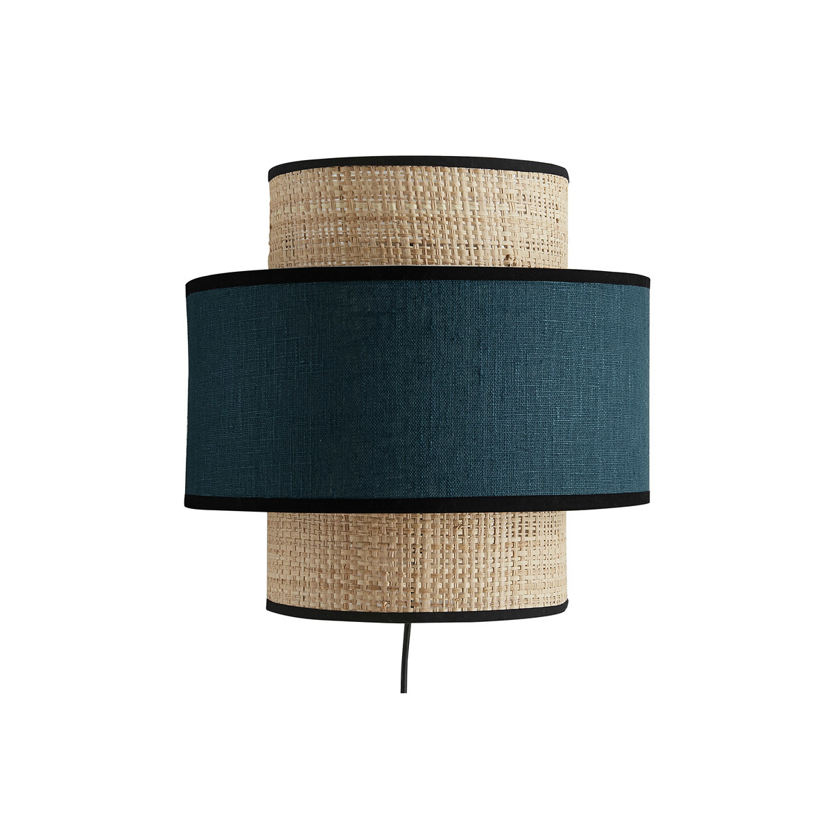 Applique murale bi-matière en rabane et lin bleu canard H24 cm LITCHI Applique murale bi-matière en rabane et lin bleu canard H24 cm LITCHI