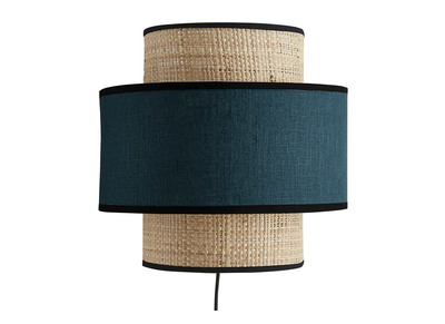 Applique murale bi-matière en rabane et lin bleu canard H24 cm LITCHI