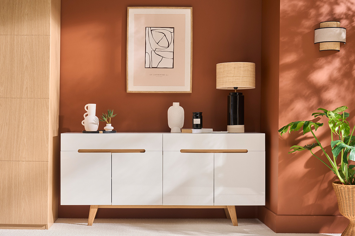 Applique murale bi-matire en rabane et lin H24 cm LITCHI