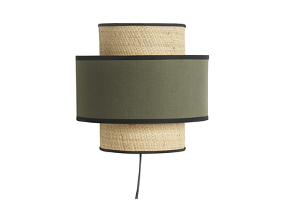 Applique murale bi-matière en rabane et lin vert kaki H24 cm LITCHI