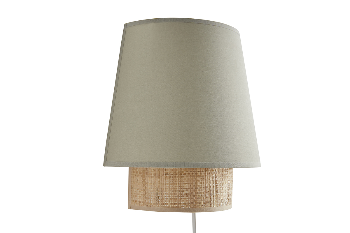 Applique murale design en coton vert sauge et rabane naturelle H25 cm JUME