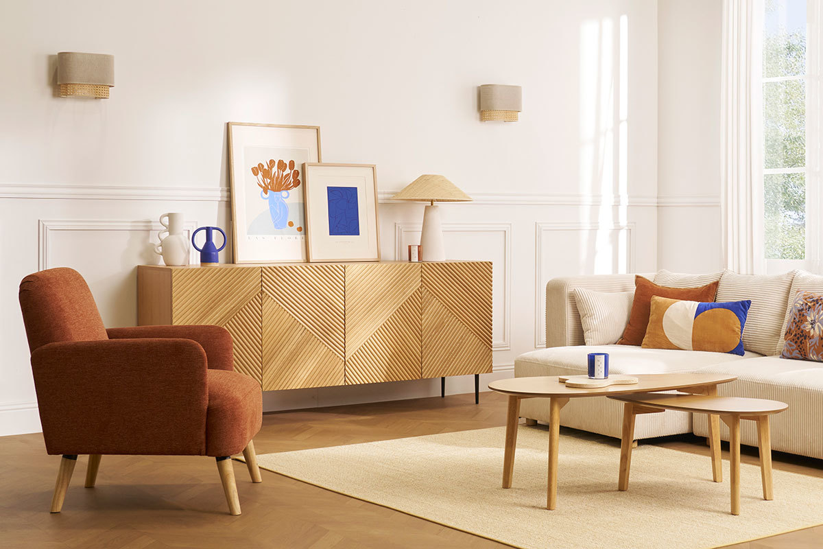 Applique murale en lin beige et cannage rotin naturel H20 cm TIWY