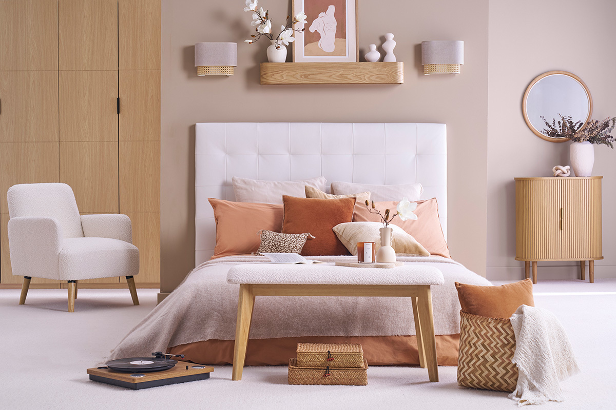 Applique murale en lin beige et cannage rotin naturel H20 cm TIWY