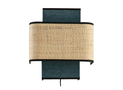Applique murale en lin bleu paon et rabane naturelle H28 cm TERA