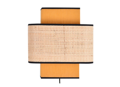 Applique murale en lin jaune moutarde et rabane naturelle H28 cm TERA