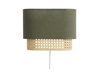 Applique murale en lin vert kaki et cannage rotin naturel H20 cm TIWY