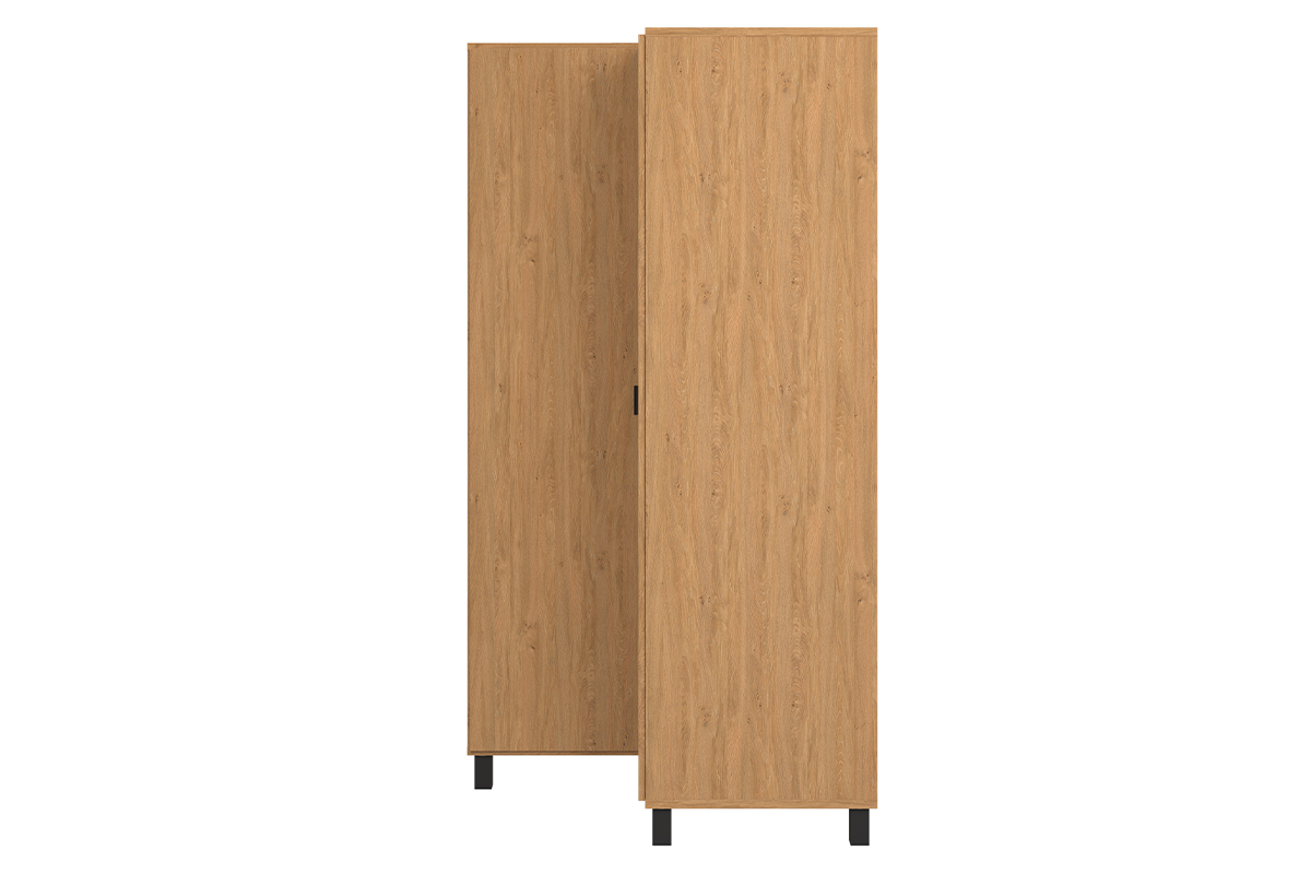 Armoire d'angle avec penderie et tagres finition bois clair et mtal noir L102 cm ORKIS
