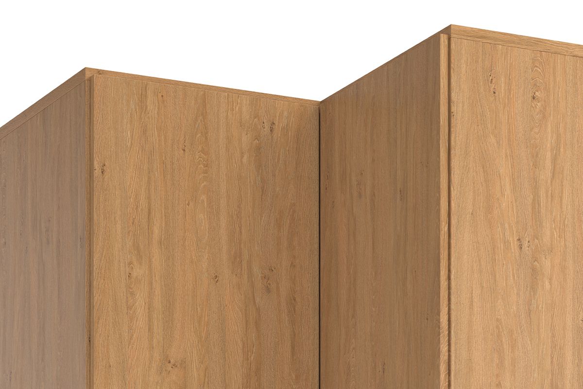 Armoire d'angle avec penderie et tagres finition bois clair et mtal noir L102 cm ORKIS