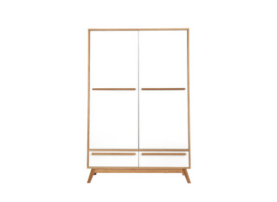 Armoire design avec penderie finition bois clair et blanc mat L120 cm HELIA