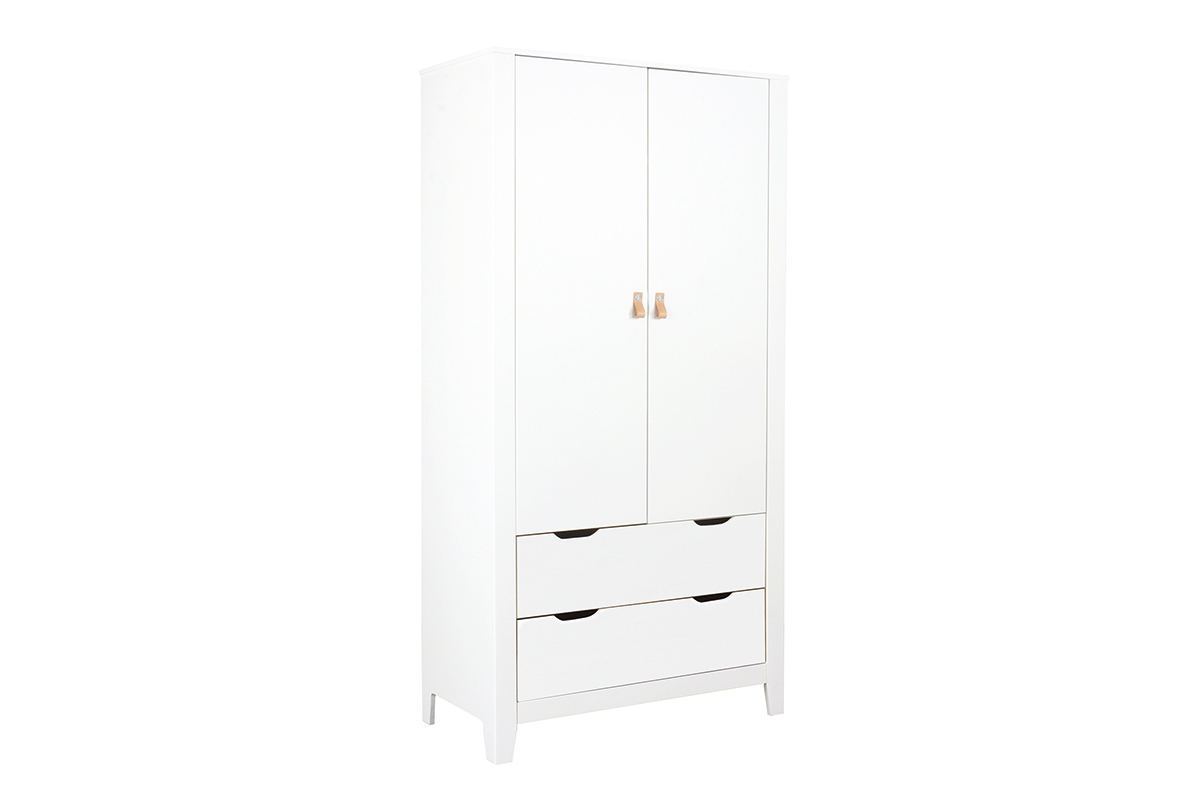 Armoire enfant scandinave avec penderie et tiroirs blancs MOLENE