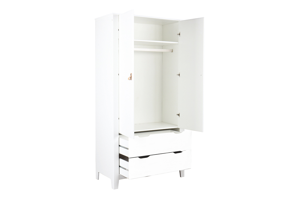 Armoire enfant scandinave avec penderie et tiroirs blancs MOLENE