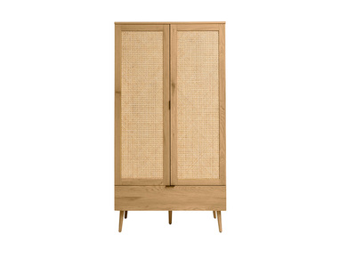 Armoire finition bois clair, cannage en rotin et métal noir L100 cm MANILLE