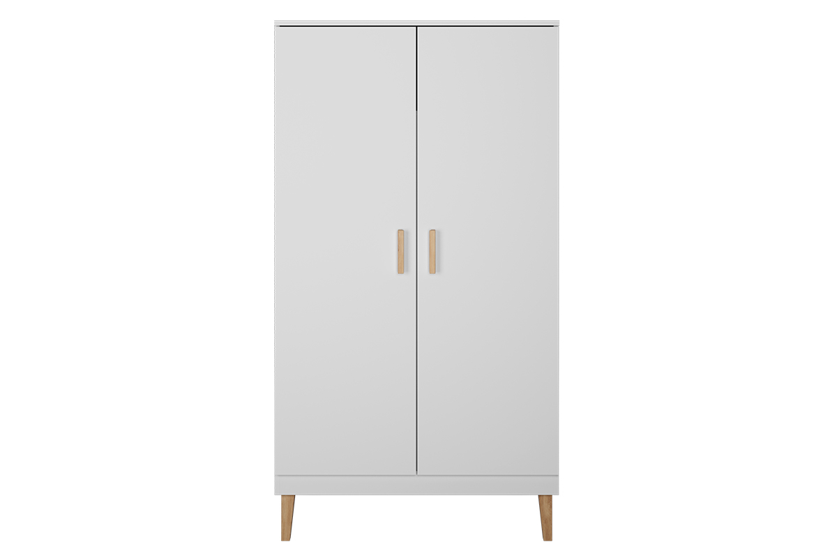Armoire scandinave avec penderie et �tag�res finition blanc mat et bois clair L100 cm ELIAS
