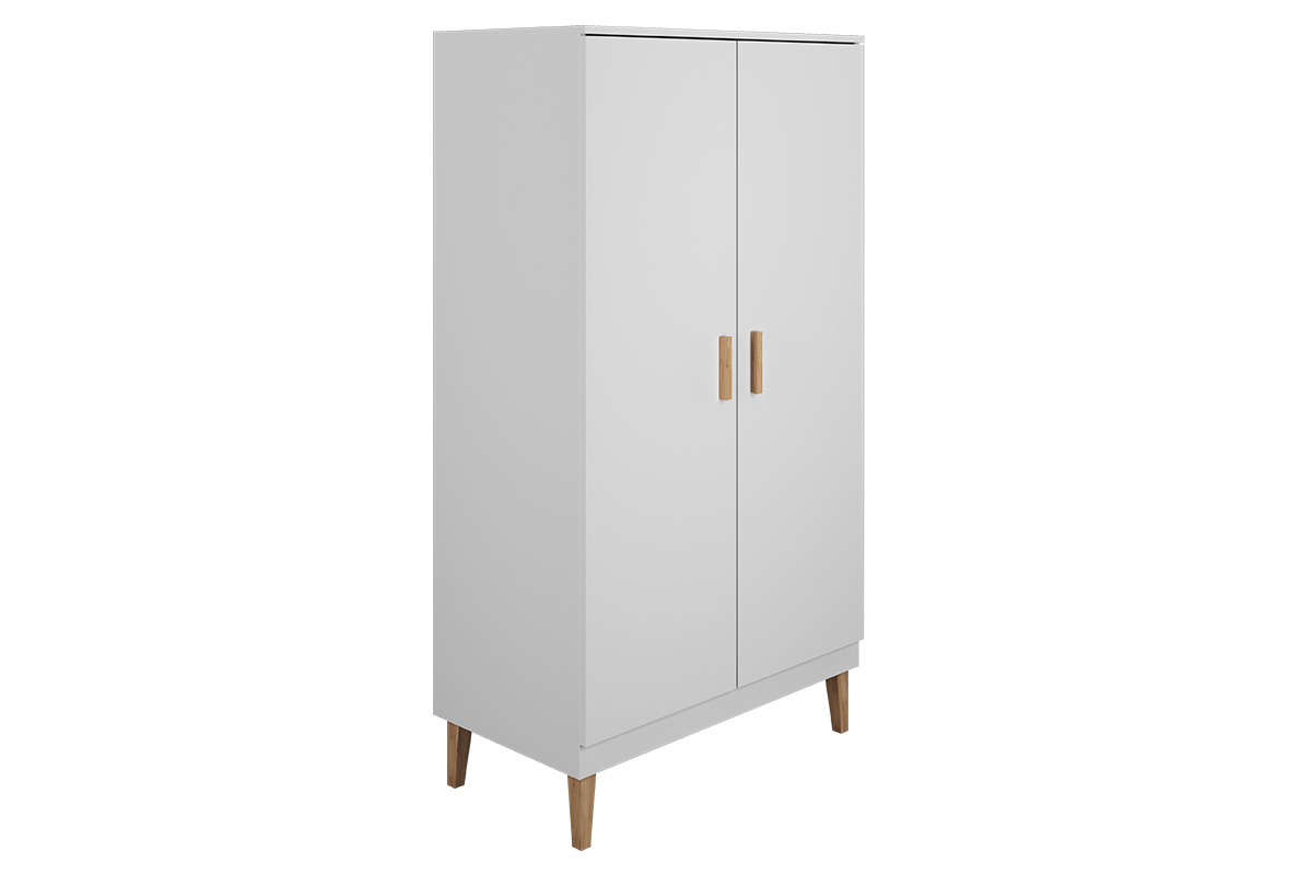 Armoire scandinave avec penderie et �tag�res finition blanc mat et bois clair L100 cm ELIAS