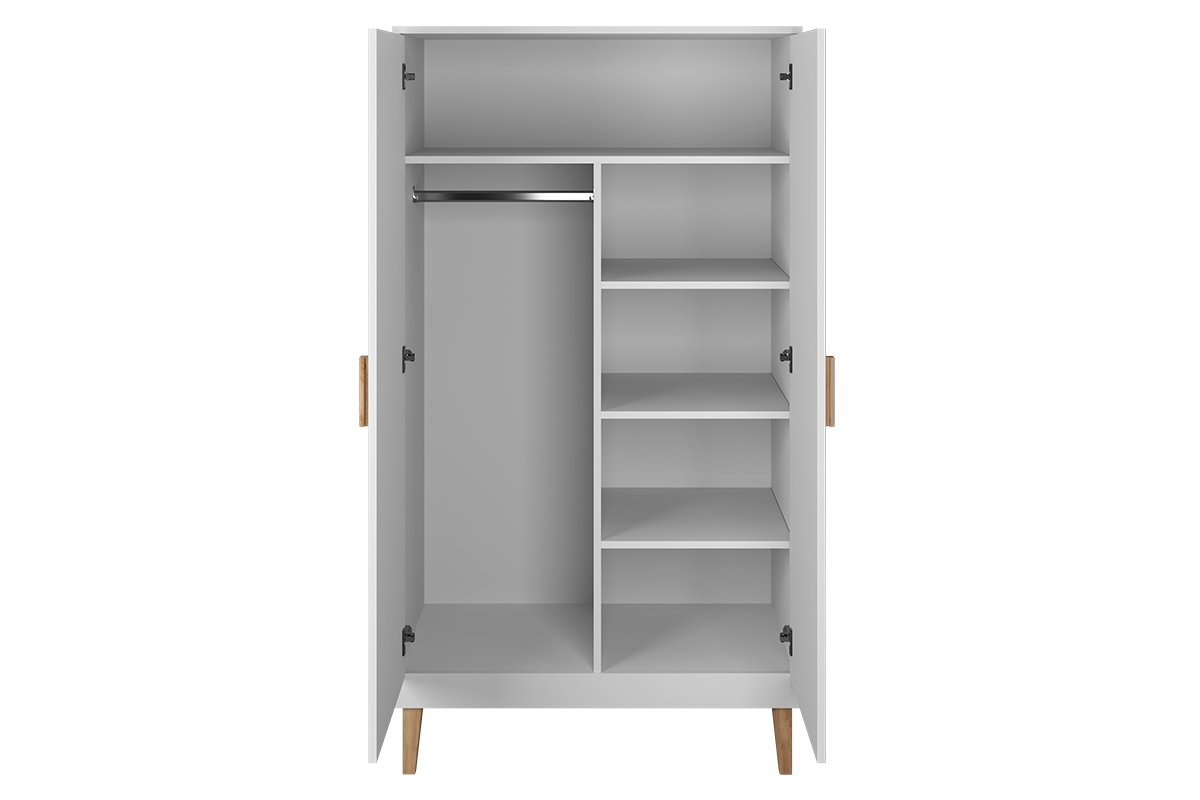 Armoire scandinave avec penderie et �tag�res finition blanc mat et bois clair L100 cm ELIAS