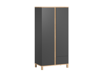 Armoire scandinave avec penderie et étagères gris anthracite et bois clair L90 cm EILIE