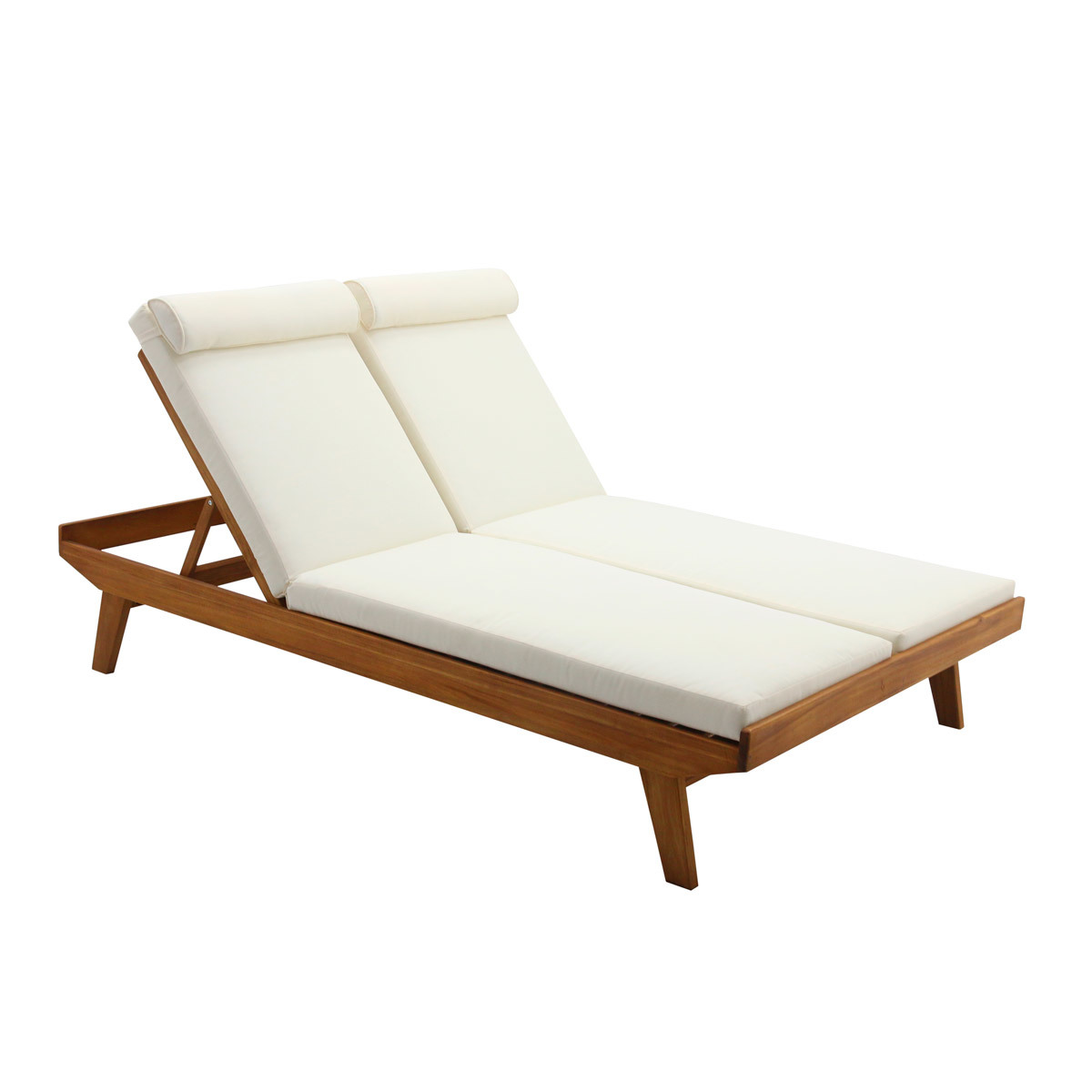 Bain de soleil double avec dossiers multipositions beige et bois massif L127 cm CARACAS Bain de soleil double avec dossiers multipositions beige et bois massif L127 cm CARACAS