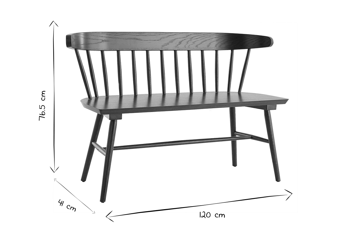 Banc  barreaux bois fonc 2 places L120 cm DARIA