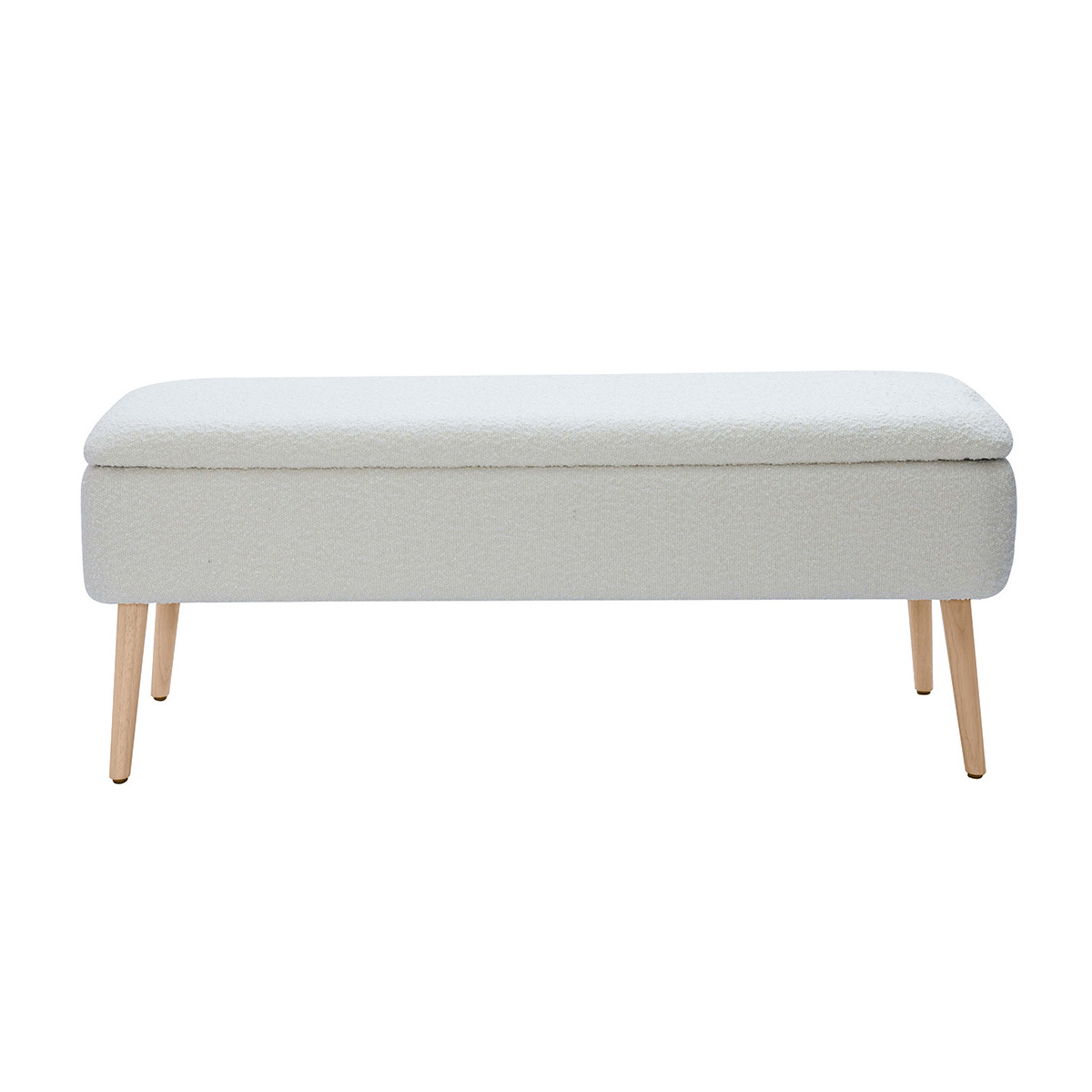 Banc coffre effet laine bouclée blanc et bois clair massif L120 cm LARS Banc coffre effet laine bouclée blanc et bois clair massif L120 cm LARS