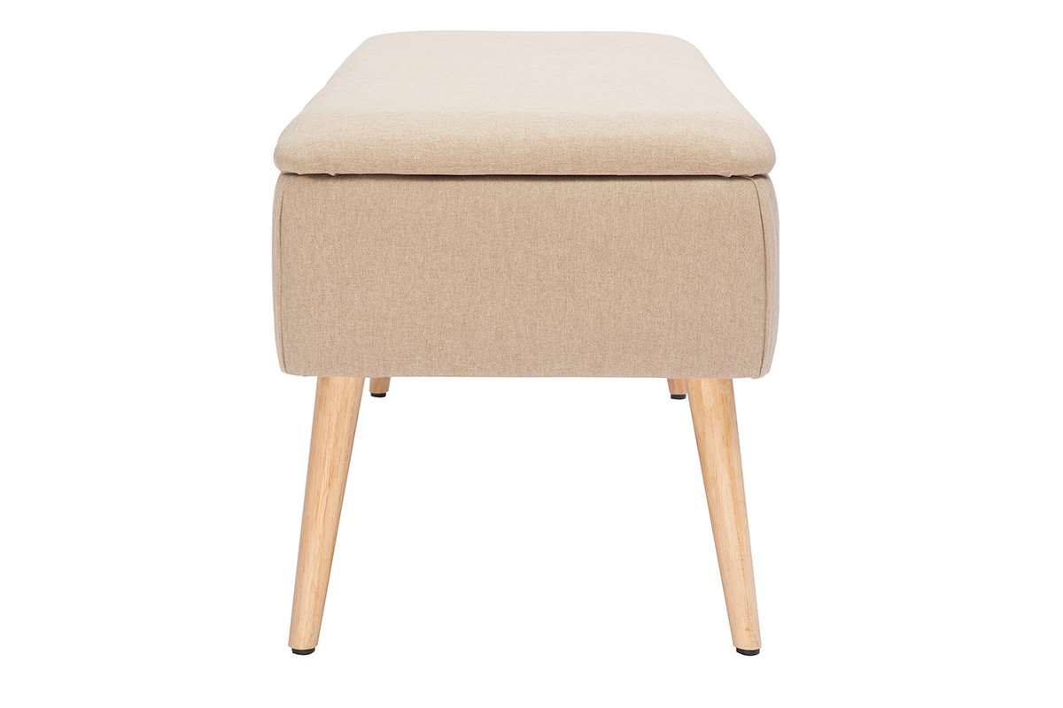 Banc coffre en tissu beige et bois clair massif L120 cm LARS