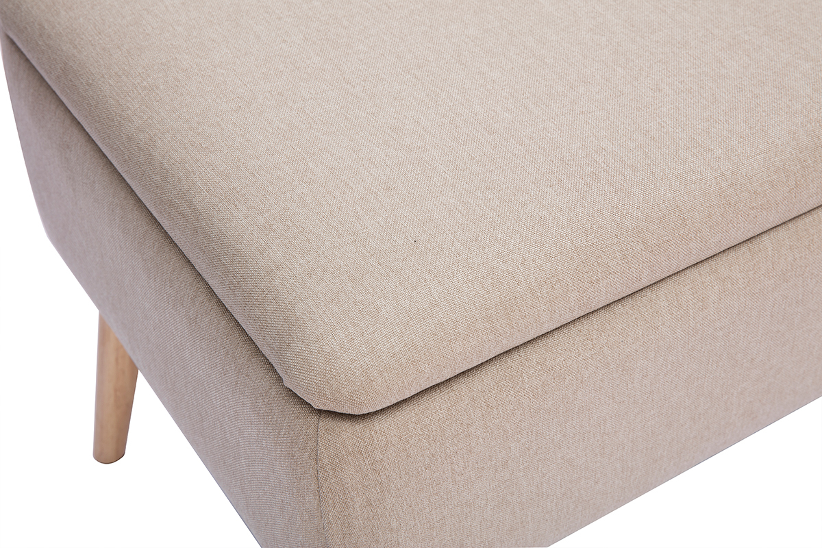 Banc coffre en tissu beige et bois clair massif L120 cm LARS