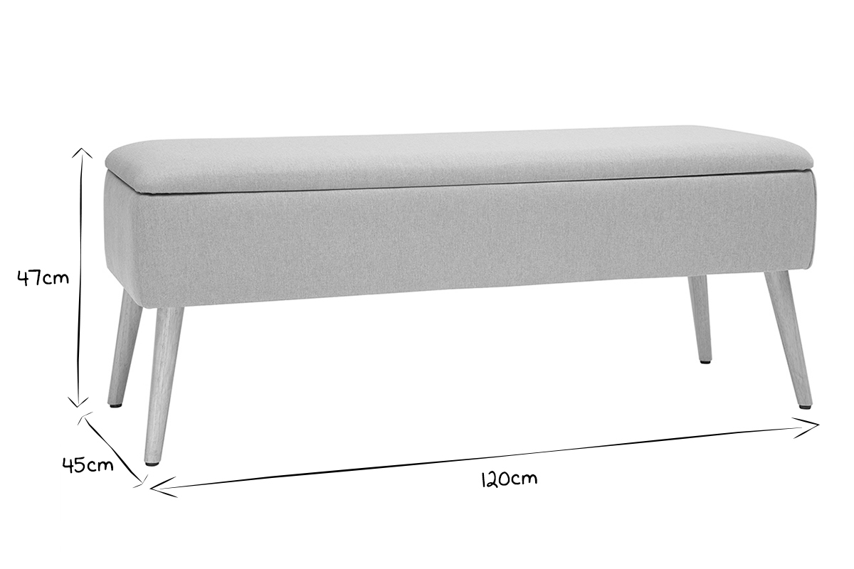 Banc coffre en tissu beige et bois clair massif L120 cm LARS
