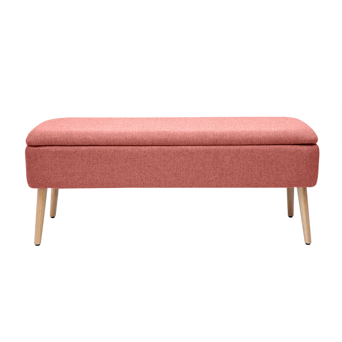 Banc coffre en tissu effet velours texturé terracotta et bois clair massif L120 cm LARS Banc coffre en tissu effet velours texturé terracotta et bois clair massif L120 cm LARS