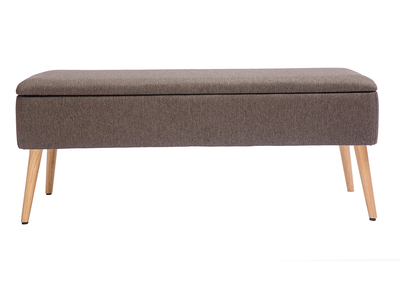Banc coffre en tissu gris fonc&eacute; et bois clair LARS