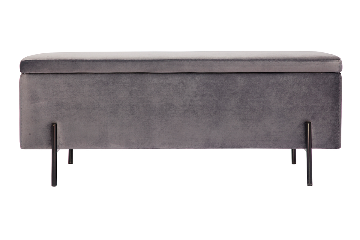 Banc coffre en tissu velours gris fonc� et m�tal noir L120 cm ADONIS