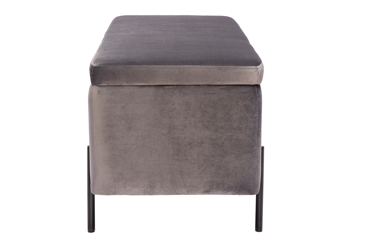 Banc coffre en tissu velours gris fonc� et m�tal noir L120 cm ADONIS